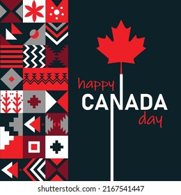 Canada day banner for independence day. Retro abstract design with modern cultural patterns. Dark Red White Maple leaf theme. Vector Illustration.