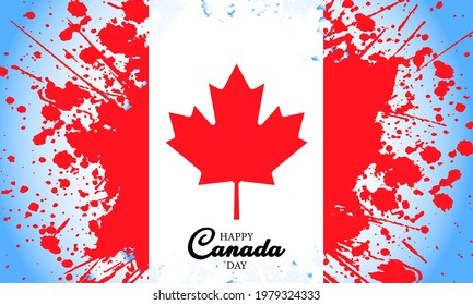 canada day banner template with canada flag in watercolor splash style