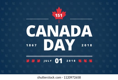 Canada Day blue background - Canada Day lettering design, red Canadian maple leaf, July 1st typography. A very stylish vector illustration!