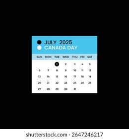 Canada Day Calendar Stock Vector.