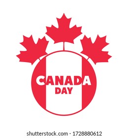 canada day, canadian flag and maple leaves badge design vector illustration flat style icon