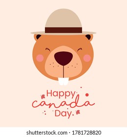 Canada day card with a beaver cartoon - Vector