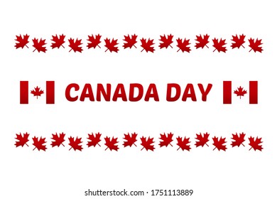 Canada Day card, illustration with national canadian flags and maple leaves design.
