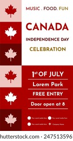 Canada Day celebration background suitable for promotion advertising, greeting card, poster, and story template. Canada Independence Day story template, background, poster, flyer.