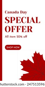 Canada Day celebration background suitable for promotion advertising, greeting card, poster, and story template. Canada Independence Day story template, background, poster, flyer.