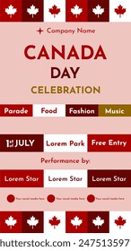 Canada Day celebration background suitable for promotion advertising, greeting card, poster, and story template. Canada Independence Day story template, background, poster, flyer.