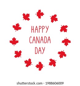 Canada Day celebration banner. Poster, placard, brochure, badge, sticker template. Red text in laurel wreath. Isolated on white.
