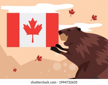 Canada day celebration beaver with flag