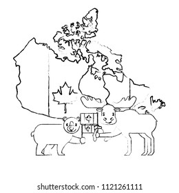 canada day celebration map animals and flag national