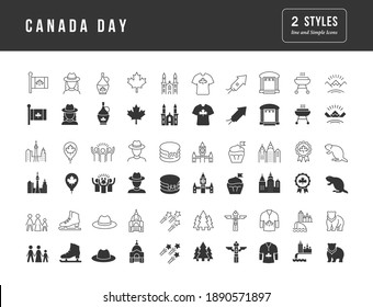 Canada Day. Collection of perfectly simple monochrome icons for web design, app, and the most modern projects. Universal pack of classical signs for category Holidays.
