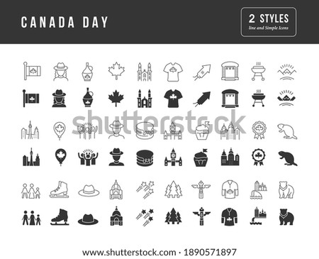 Canada Day. Collection of perfectly simple monochrome icons for web design, app, and the most modern projects. Universal pack of classical signs for category Holidays.