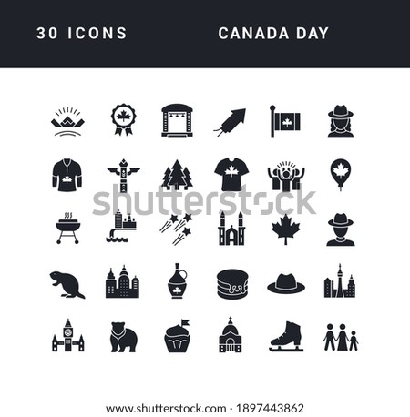 Canada Day. Collection of perfectly simple monochrome icons for web design, app, and the most modern projects. Universal pack of classical signs for category Holidays.
