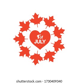 Canada day concept, heart with maple leaves around over white background, silhouette style, vector illustration