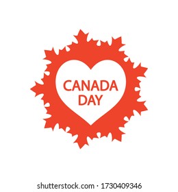 canada day concept, heart with maple leaves around over white background, silhouette style, vector illustration