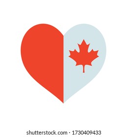 canada day concept, heart with maple leaf icon over white background, silhouette style, vector illustration