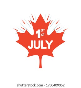 canada day concept, maple leaf with 1stof july lettering design over white background, silhouette style, vector illustration