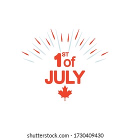canada day concept, maple leaf, burst and 1st of july lettering design over white background, silhouette style, vector illustration