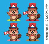 Canada Day Cute Canadian Beaver Cartoon Set 
