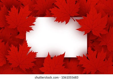 Canada day design of blank white paper and red maple leaves background with copy space vector illustration