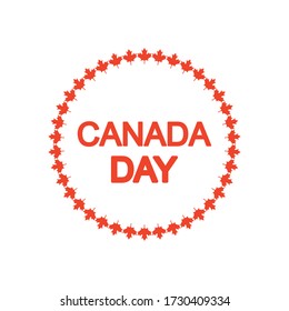 Diseño del día de Canadá con marco redondo decorativo de hojas de arce sobre fondo blanco, estilo de silueta, ilustración vectorial