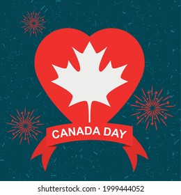 canada day design with heart and maple leaf