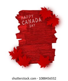 Canada day design of red maple leaves and brush stoke texture on white background vector illustration