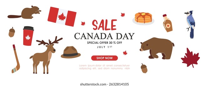 Canada day elements collection. Design for posters, banner, greeting cards, stickers