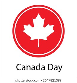 Canada Day Emblem with White Maple Leaf in Red Circle – Minimalist Patriotic Design for National Holiday Graphics and Celebration Materials