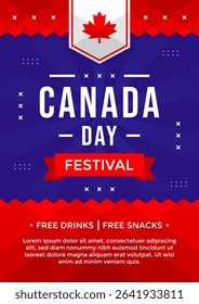 Canada Day festival poster illustration template with red maple on blue suitable for invitation and social media post. Celebrate Canada Day poster