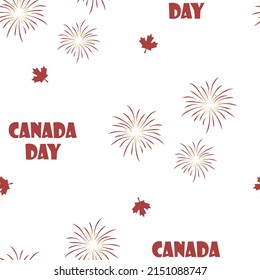 Canada Day Firework Seamless Pattern on Transparent Background, Vector