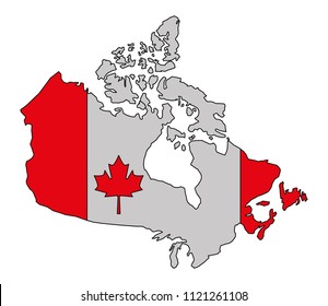 canada day and flag in map country