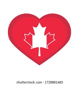 Canada Tag, Fahne in Ahornblatt Herz-Dekoration feiern Vektor Illustration flache Stil Ikone