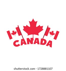 canada day, flags in pole maple leaf lettering design vector illustration flat style icon