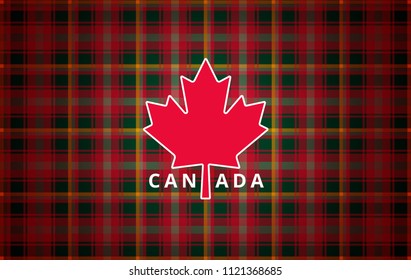 Canada Day greeting card background - maple leaf abstract modern illustration and national Canadian tartan texture - abstract vector illustration