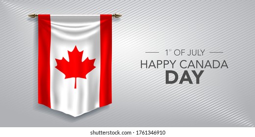 Canada day greeting card, banner, vector illustration. Canadian national day 1st of July background with pennant