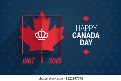 Canada Day greeting card - Happy Canada Day text and maple leaf on blue background for Canada national day celebration - vector illustration