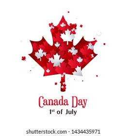 Canada Day Greeting Card Vector illustration. 1st of July, Maple leaves paper art style.