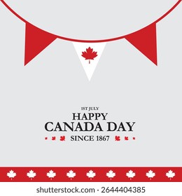 Dia do Canadá, dia feliz do Canadá comemorar em 1º de julho. folhas de bordo, fundo da bandeira canadense, arquivo vetorial. Fundo feliz do Dia do Canadá com folha de bordo vermelha. ilustração vetorial. 