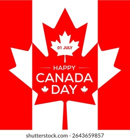 Canada Day, Happy Canada Day, is celebrated on July 1st. maple leaves, Canadian flag background, vector illustration