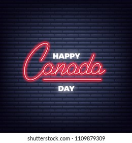 Canada Day. Happy Canada Day neon lettering sign