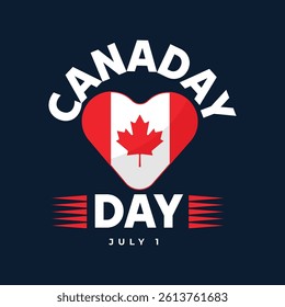 Canada Day heart shape design with Canadian flag concept. Happy Canada Day Logotype, greeting card, poster, banner, template, sticker, label. Perfect for t shirt print.