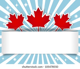 Canada Day. Holiday Banner with stickers and maple leaves. 10 EPS. Vector illustration.