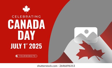 Projeto de modelo de banner horizontal do Dia do Canadá. Design vetorial editável com lugar para a foto.
