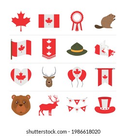 canada day icon set design