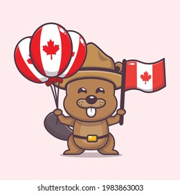 canada day illustration with cute beaver