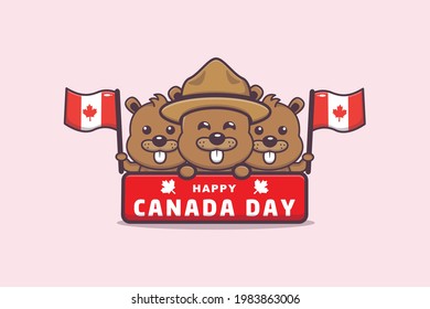 canada day illustration with cute beaver