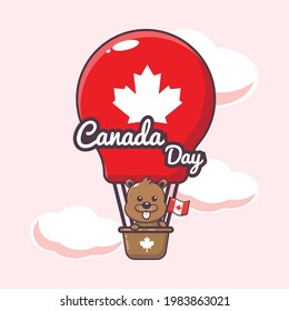 canada day illustration with cute beaver