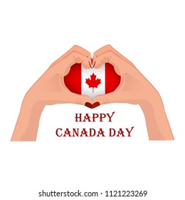 Canada Day, illustration with two hands in the shape of the heart, inside the national flag