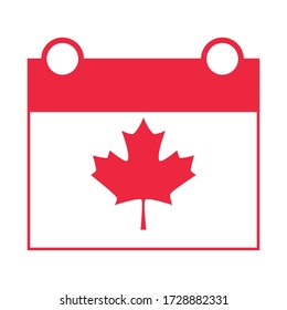 canada day, independence calendar date maple leaf sign vector illustration flat style icon