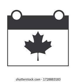 canada day, independence calendar date maple leaf sign vector illustration silhouette style icon